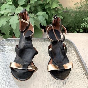 Black & Gold Gladiator Wedge Sandals